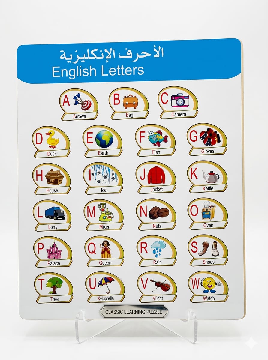 ألغاز التعلم الكلاسيكية" المصممة لتعليم الحروف الإنجليزية والمفردات المرتبطة بها