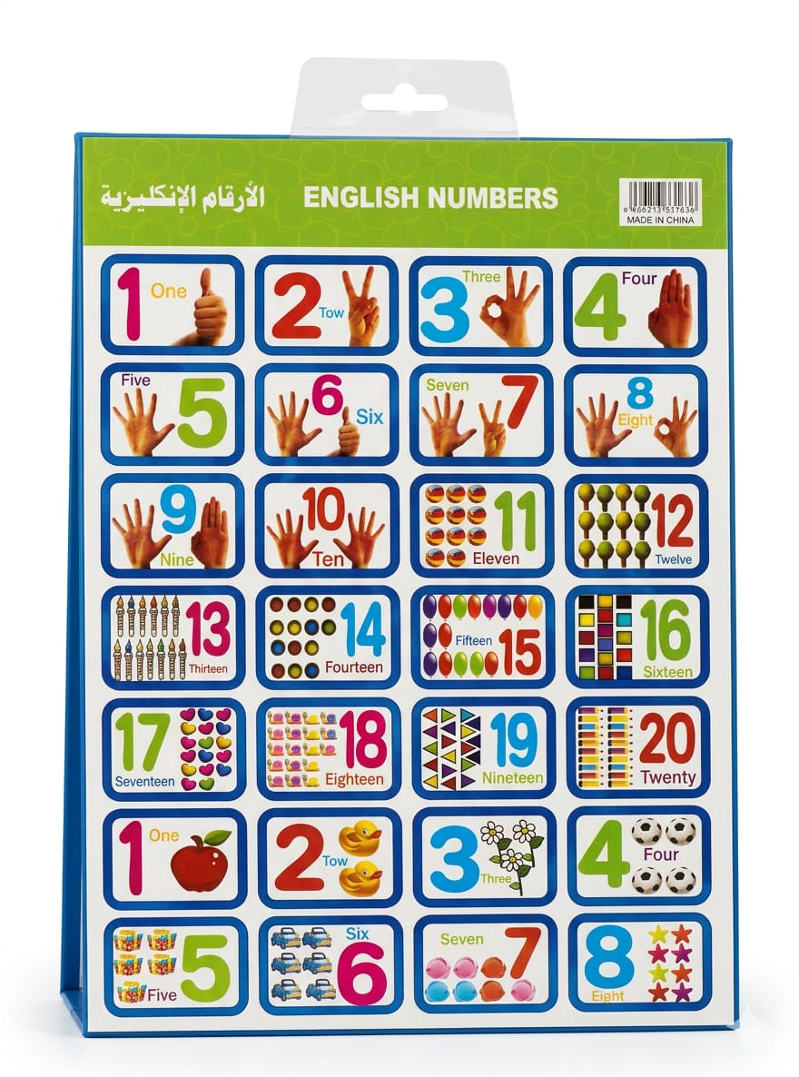 لوحةً صلبةً مصممة لتعليم الأرقام باللغة الإنجليزية